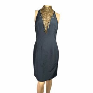 Black Tie Oleg Cassini Silk Halter Dress Beaded Neck Size 10